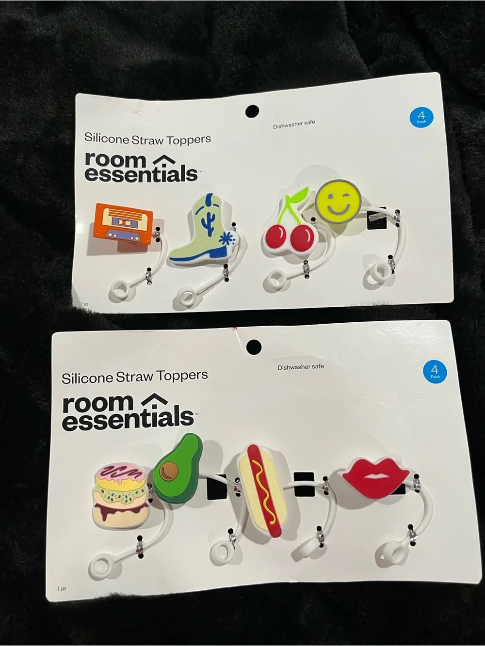 Room Essentials Colorful Silicone Straw Toppers - Assorted Fun Icons